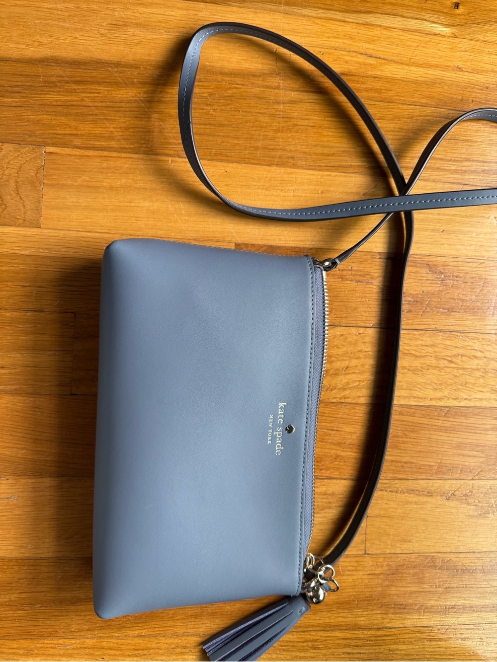 kate spade blue-gray crossbody with tassel